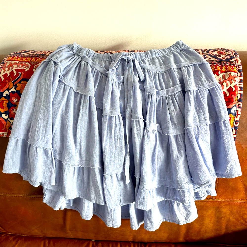 Free People Light Blue Tiered Ruffle Mini Skirt